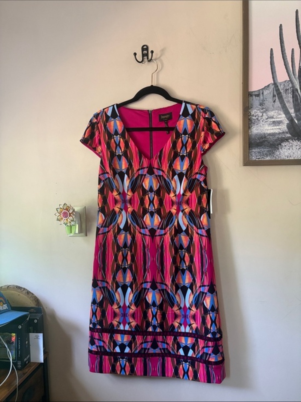 NWT Laundry by Shelli Segal Magenta Geometric Print A-Line Dress Size 8